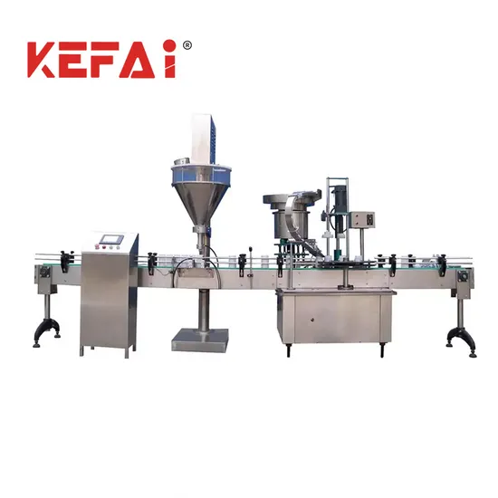 Kefai China Factory New Linear Auger Screw Food Matcha Cocoa Protein Bottle Coffee Powder Milk Dry Powder Condiment Spice Filling Capping Packaging Machine 