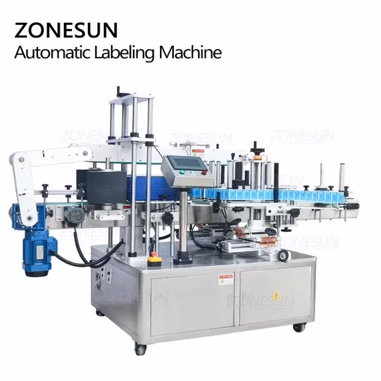 Zonesun Automatic Adhesive Sticker Flat Surface Label Applicator Laundry Detergent Bottle Labler Double Sides Labeling Machine